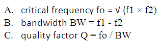 Screenshot Listing Different Parameters for Band Pass Filter