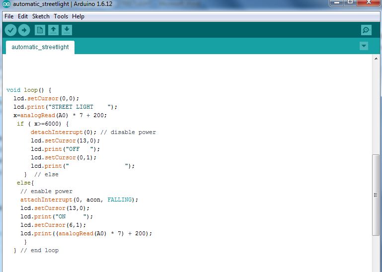 Screenshot of Loop Function in Arduino Code for Automatic Street Light System