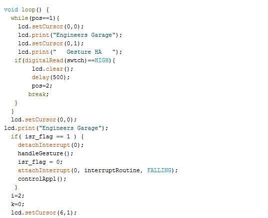 Screenshot of Loop Function in Arduino Code for Gesture Based Home Automation System 