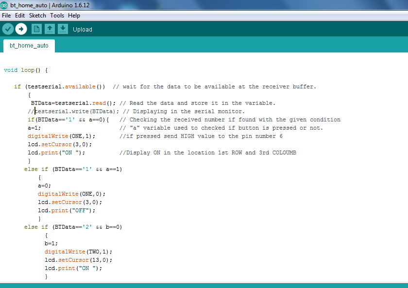 Screenshot of Loop Function in Arduino Code for Home Automation System