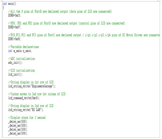 Screenshot of Main Function in AVR Code for Joystick Controlled Wireless Robot