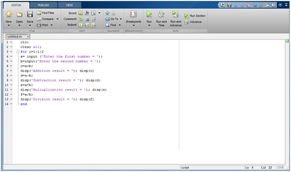 Screenshot of a Matlab Program as M-File