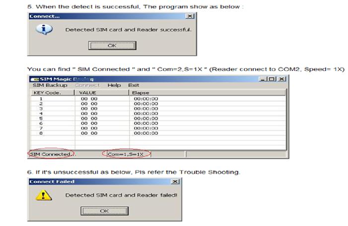 Screenshot of Messages for Successful and Failed Detection of SIM Card