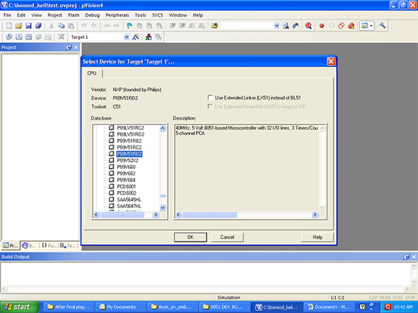 Screenshot of Microcontroller Family Selection in Keil Compiler