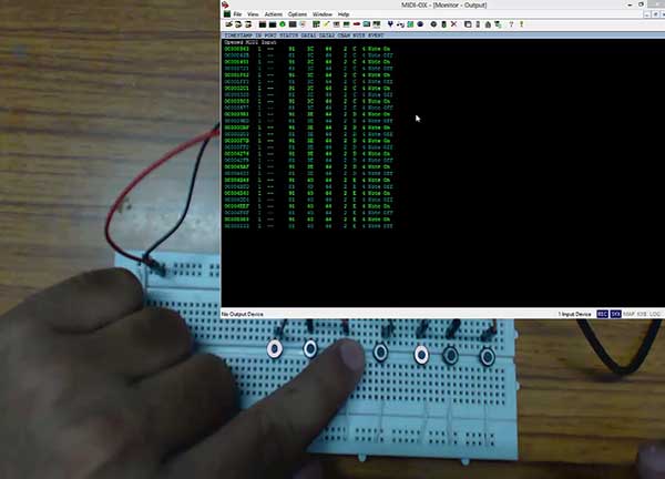 Screenshot of Musical Notes generated from AVR based USB MIDI Keyboard