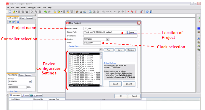 Screenshot of New Project window in MikroC Screenshot of New Project window in MikroC