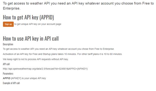 Screenshot of OpenWeatherMap API Subscription