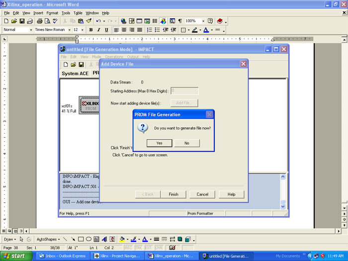 Screenshot of PROM File Generation window in Xilinx