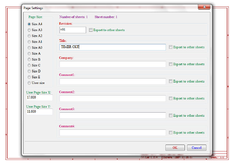 Screenshot of Page Settings window in KIcad