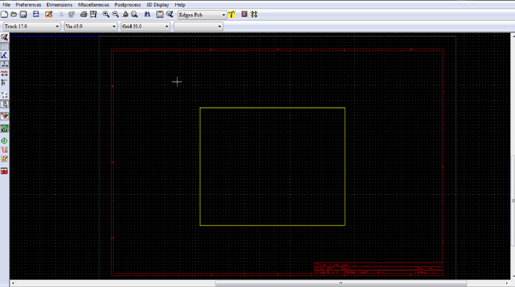 Screenshot of PCB outline in KIcad