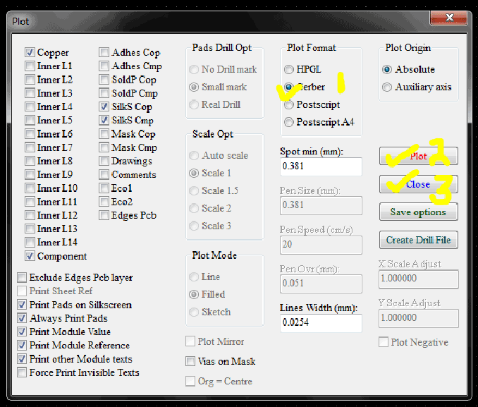 Screenshot of plot window in KIcad