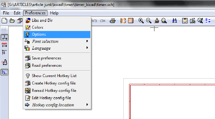 Screenshot of Preferences Menu in KIcad