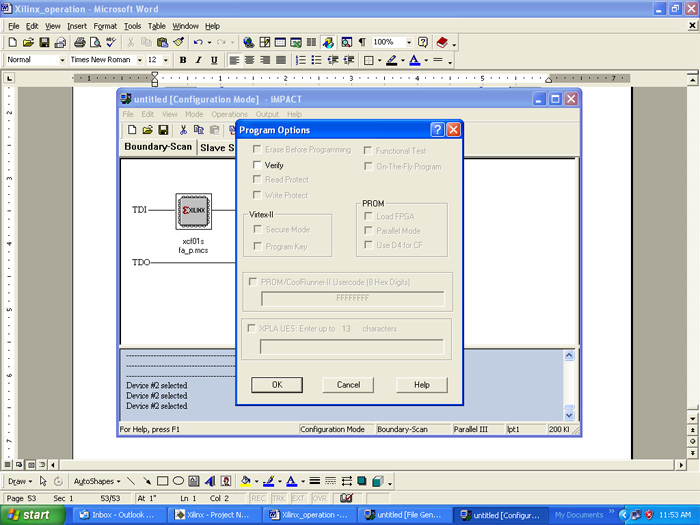 Screenshot of Program Options in Xilinx