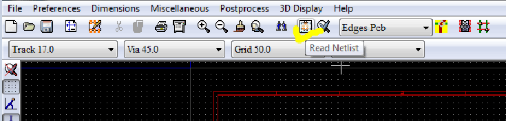 Screenshot of Read Netlist button in KIcad