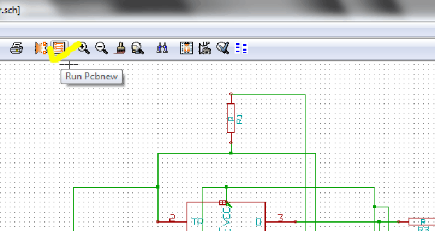 Screenshot of Run Pcbnew button in KIcad