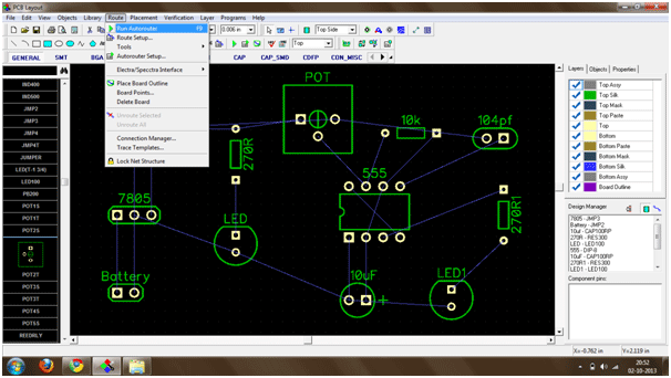 Screenshot of running auto router on Diptrace