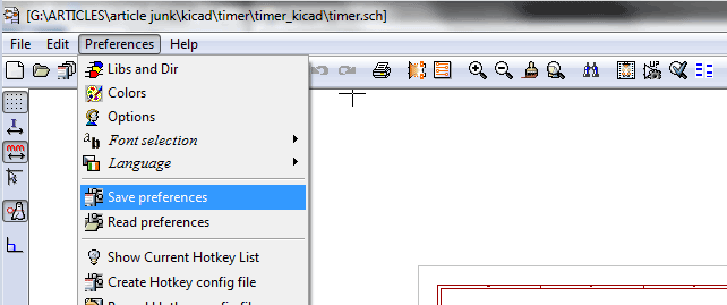 Screenshot of Save Preferences in Preferences Menu of KIcad