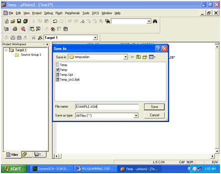 Screenshot of saving assembly code on Keil IDE