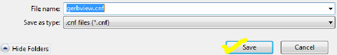 Screenshot of saving the gerview file as the extension .cnf