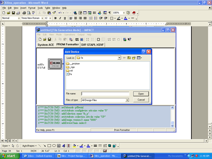 Screenshot of selecting .bit file in Xilinx