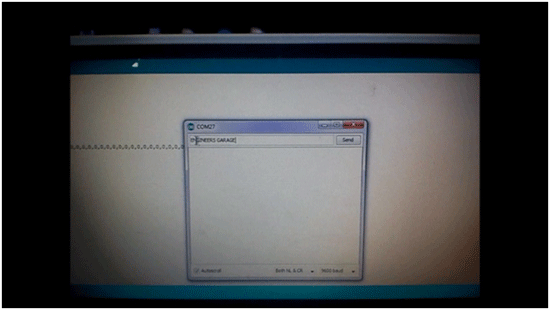 Screenshot of Serial Port used to send Text Message to Arduino controlled LED Display