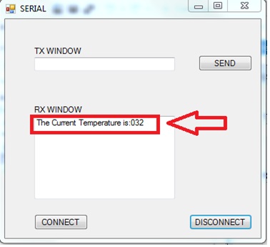 Screenshot of Serial Terminal for Temperature Reading over Bluetooth