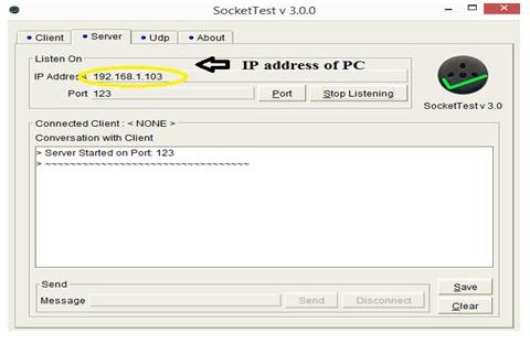 Screenshot of Server Tab in SocketTest Application