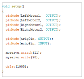 Screenshot of Setup Function of Arduino Code for Autonomous Robot