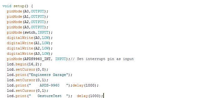 Screenshot of Setup Function in Arduino Code for Gesture Based Home Automation System 