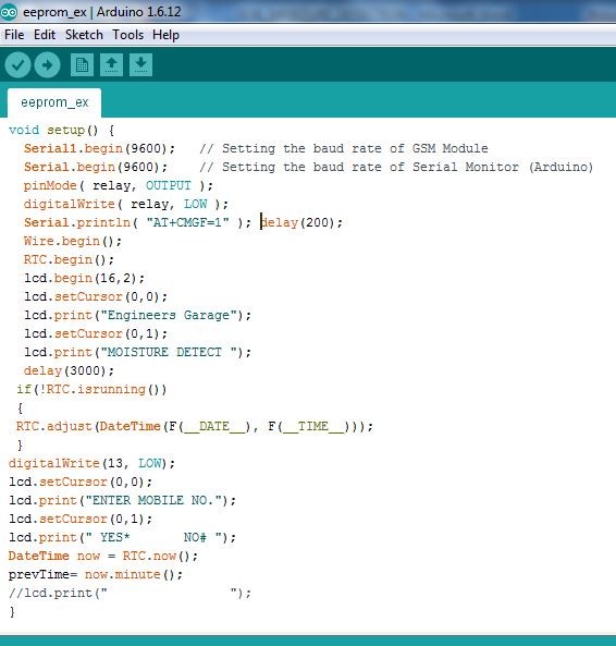 Screenshot of Setup Function in Arduino Code for Soil Moisture Detector and Mobile operated Automatic Water Pump Controller