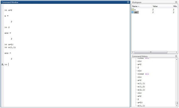 Screenshot showing working of Default variables in Matlab