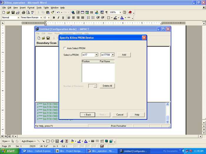 Screenshot of specifying Xilinx PROM device