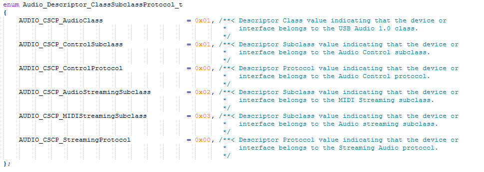 Screenshot of Sub class within Audio Class device