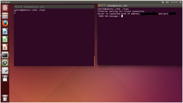 Screenshot of Terminal Window Engaged in Server-Client Communication