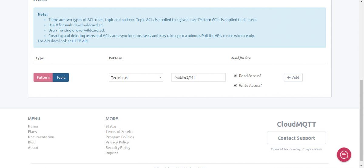 Screenshot of Topic Creation on CloudMQTT Screenshot of Topic Creation on CloudMQTT