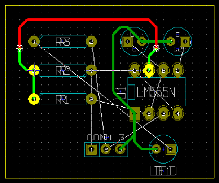 Screenshot of tracks drawn on PCB layout in KIcad