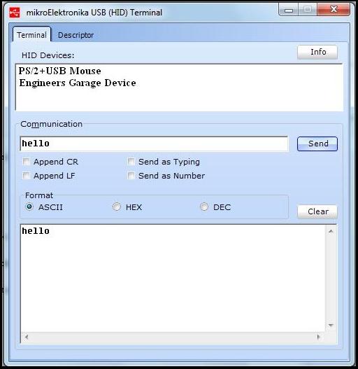 Screenshot USB HID Terminal on MikroC