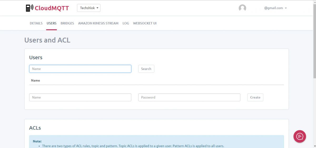 Screenshot of User Creation on CloudMQTT