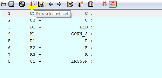 Screenshot of View selected part button in KIcad