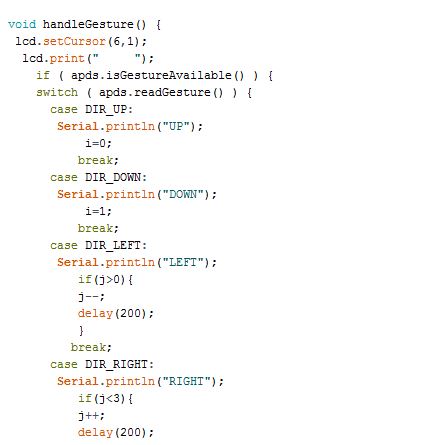 Screenshot of handleGesture Function in Arduino Code for Gesture Based Home Automation System 