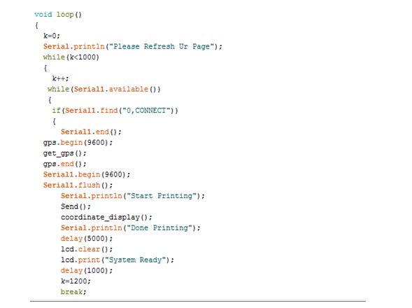 Screenshot of Mani Loop from Arduino code used in IoT Vehicle Tracking Device