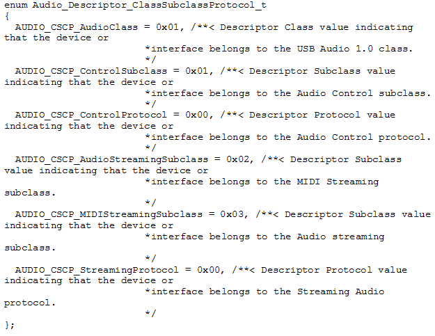Screenshot of sub class within Audio Class device
