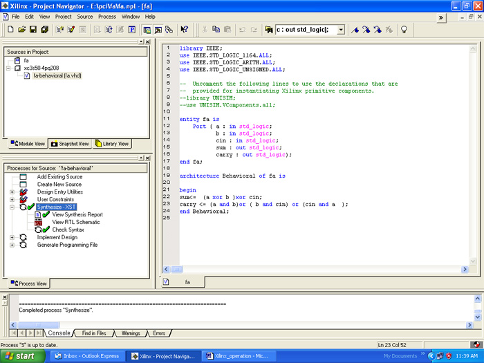 Screnshot of synthesizing code in Xilinx Screnshot of synthesizing code in Xilinx