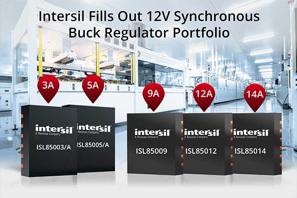 Intersil Announces 5 new 12V Synchronous Buck Regulators