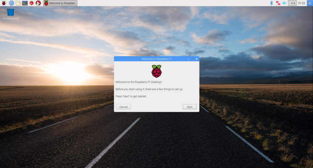 Welcome window on first boot of Raspbian