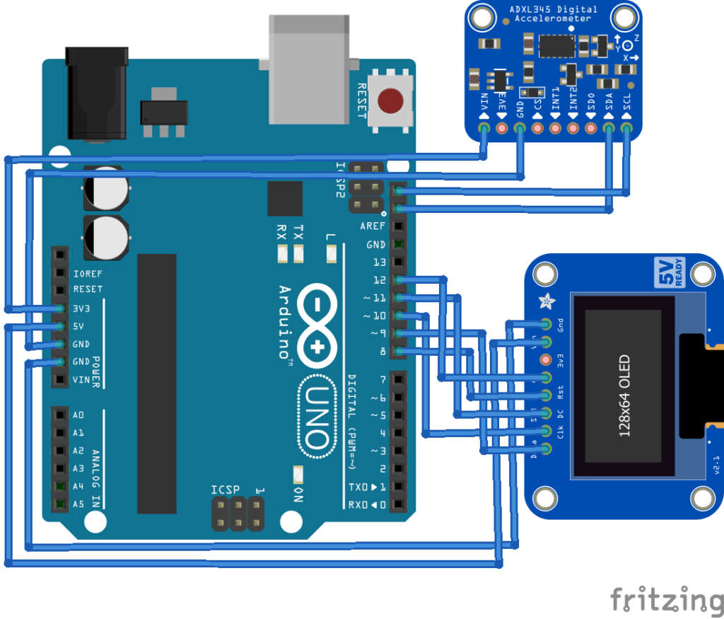 Circuit Diagram of Arduino based Pedometer