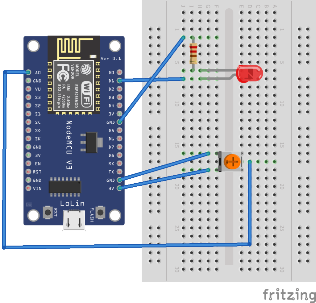 Circuit diagram for LED blink rate control using ESP826